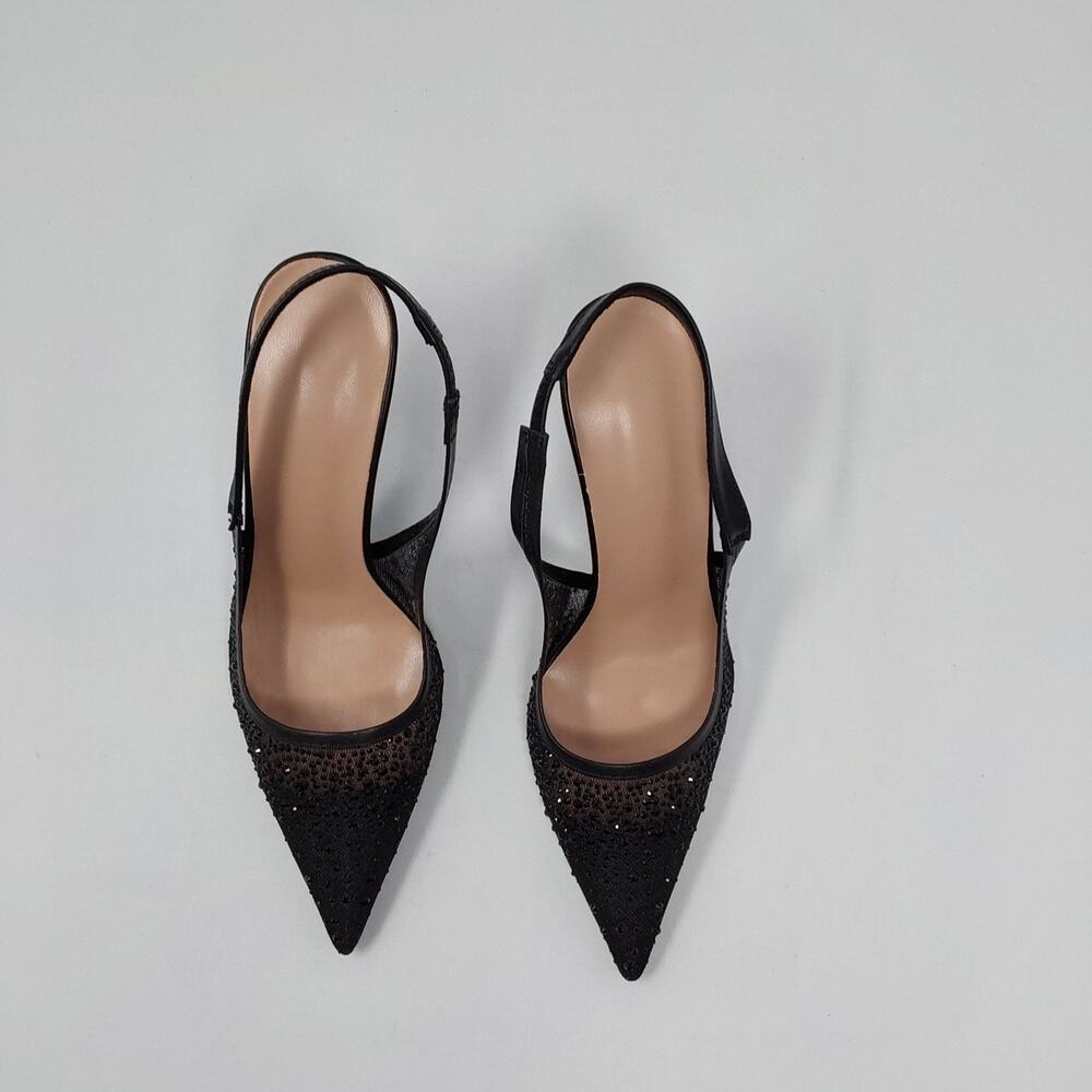 Women’s Black Rhinestone Mesh Slingback Stiletto Heels Pointed Toe Pumps Size 6 - Picture 3 of 16